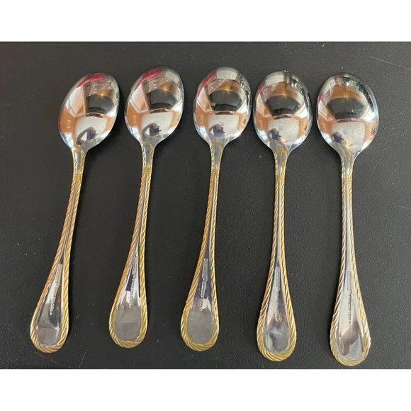 Cambridge Carlyle Gold Accents Rope Stainless Steel Tablespoons Set Of‎ 5 - Picture 2 of 6
